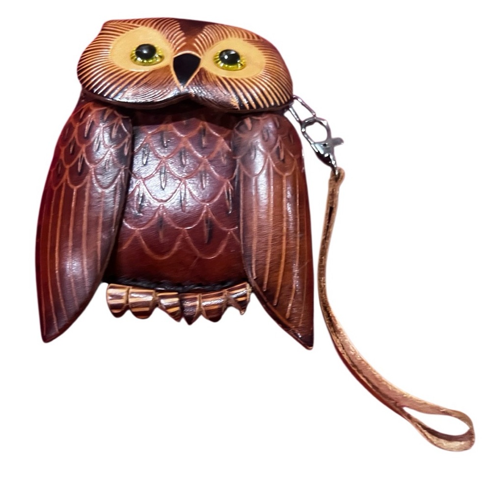 🦉 Florence Italy Leather Owl Coin Purse | Articulating Wings handmade
